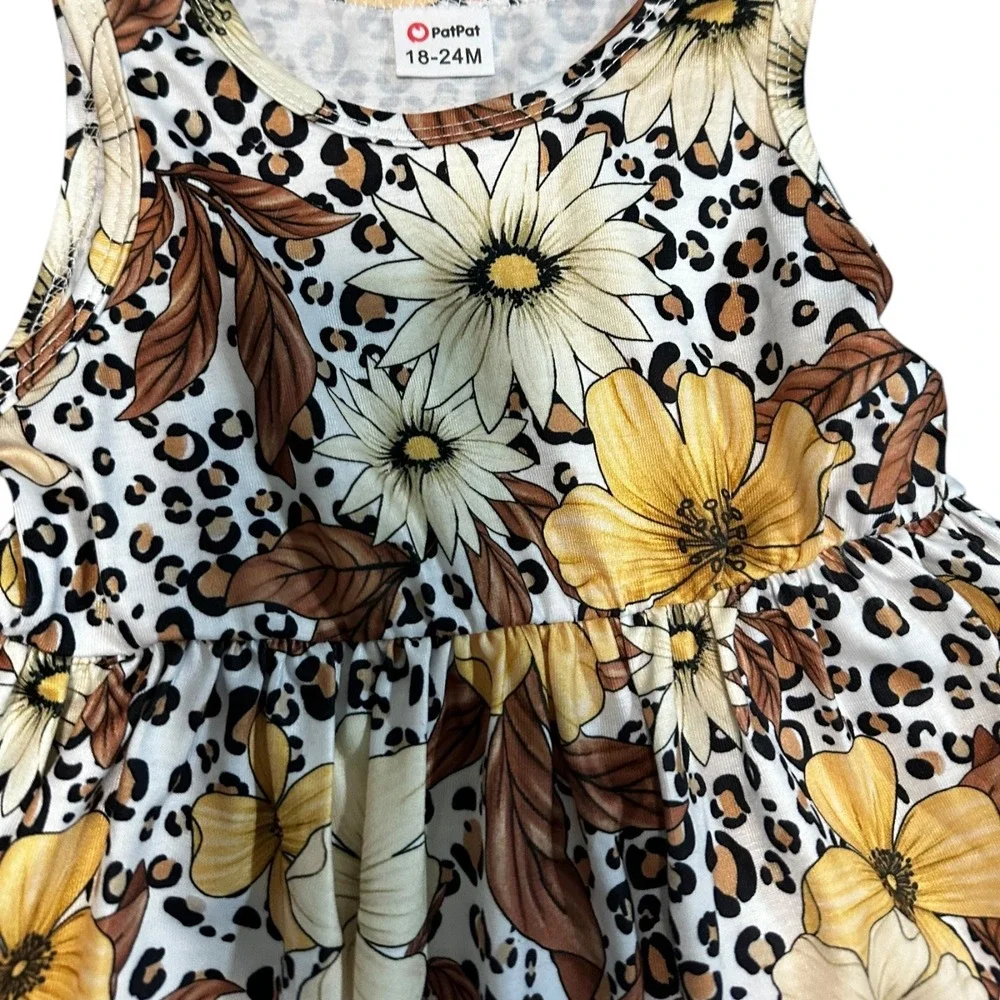 PatPat Floral‎ Leopard Print Dress Sleeveless Casual Summer Outfit 18-24M